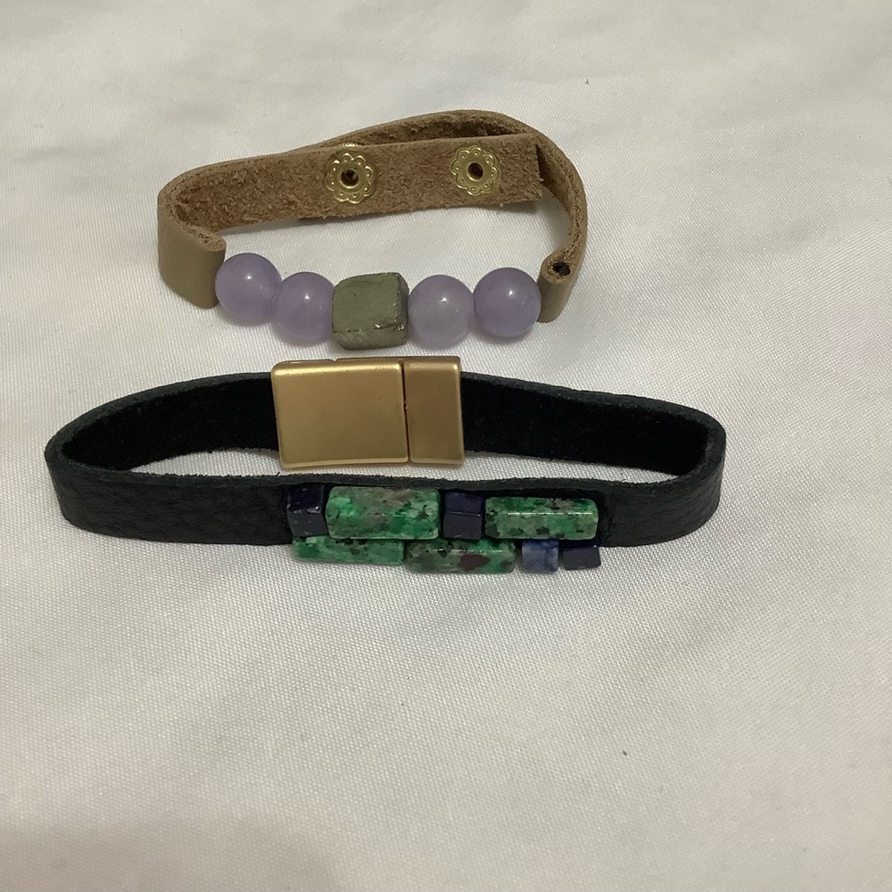 Leather and stone bracelet set of 2  New